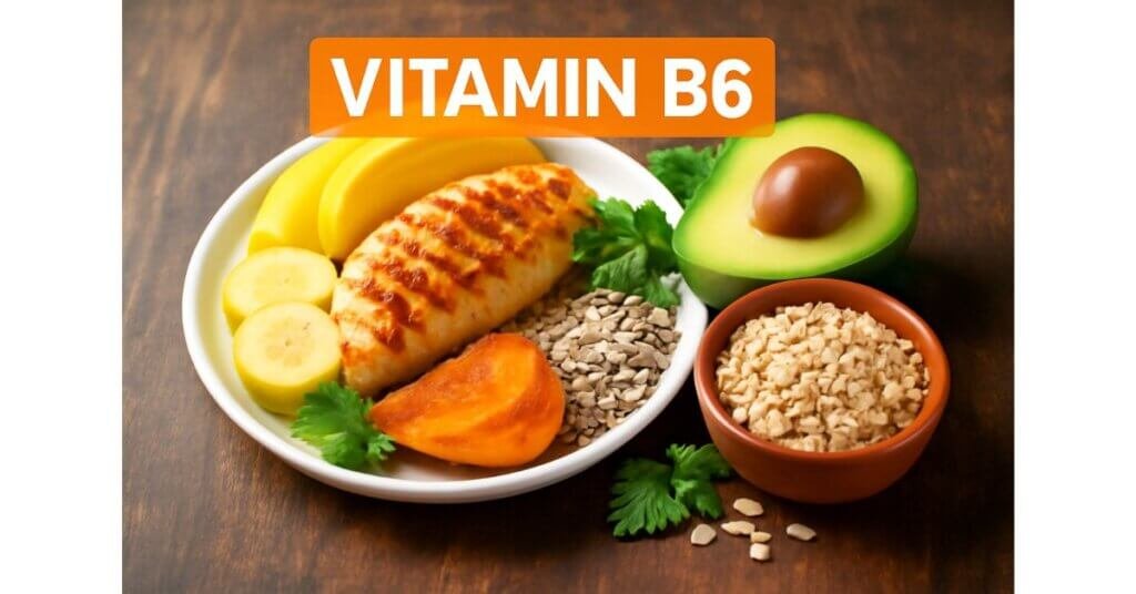 Ức gà nướng, chuối, hạt hướng dương và khoai lang, các thực phẩm giàu Vitamin B6 hỗ trợ tăng cường sức khỏe và trí não.