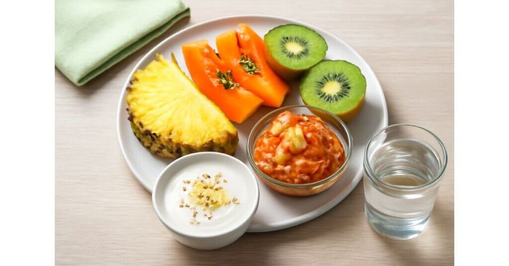 Các thực phẩm như dứa, đu đủ, kiwi, kim chi và sữa chua chứa enzyme tiêu hóa tự nhiên, giúp cải thiện tiêu hóa và hấp thu dưỡng chất.