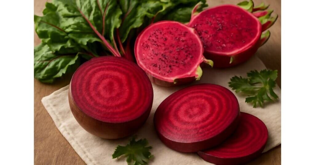 Củ dền đỏ, thanh long và rau dền – nguồn thực phẩm giàu betacyanin, giúp bảo vệ gan và làm sáng da.