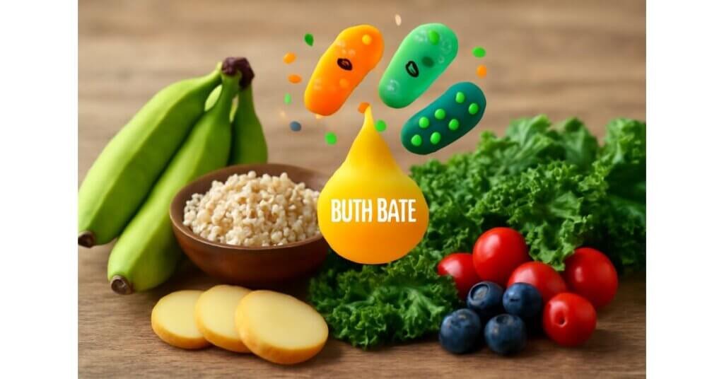Thực phẩm như chuối xanh, khoai lang và rau xanh kết hợp với vi khuẩn có lợi, tạo ra Butyrate bảo vệ ruột và cải thiện sức khỏe.