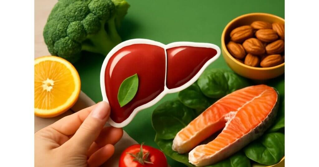 Thực phẩm giàu dưỡng chất như cá hồi, rau xanh, cam và các loại hạt giúp duy trì sức khỏe gan và tăng cường hệ miễn dịch.