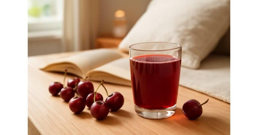 Nước ép anh đào chua tươi, giàu melatonin, giúp cơ thể thư giãn và cải thiện chất lượng giấc ngủ.