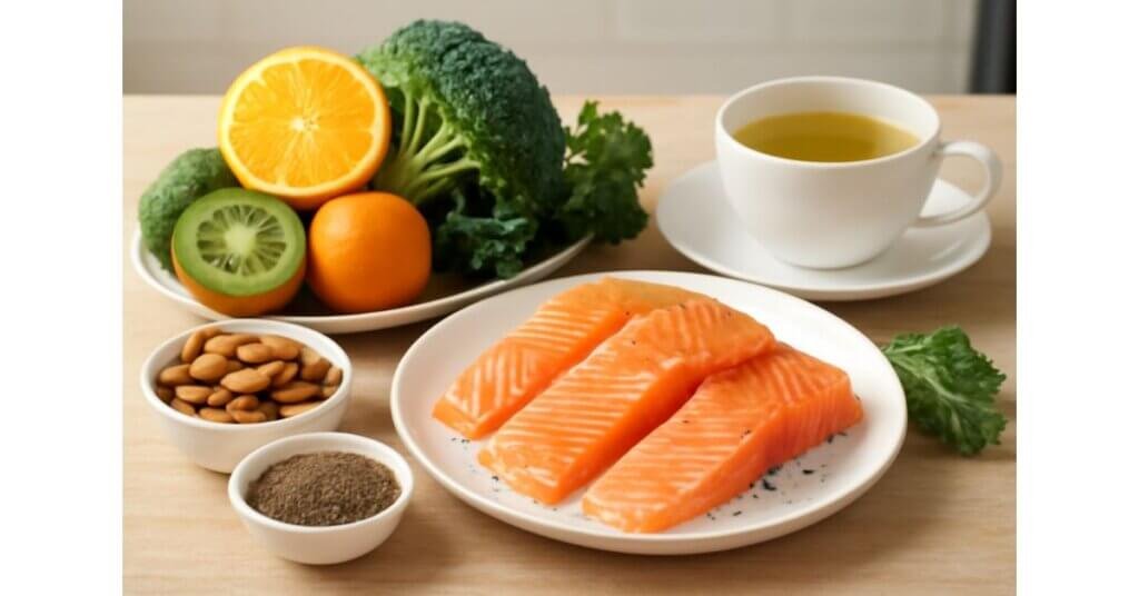 Cá hồi tươi, bông cải xanh, trái cây và hạnh nhân giúp giảm TMAO, hỗ trợ giảm nguy cơ bệnh tim mạch.
